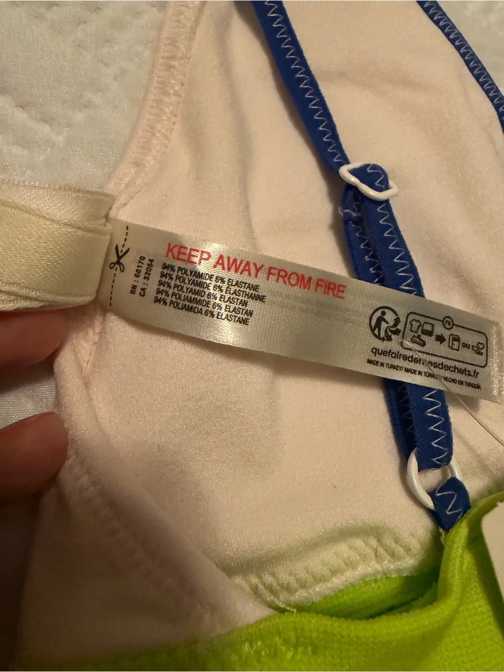 Anthropologie | Ivory Cherry Design Bralette with Blue Trim & Lime Band